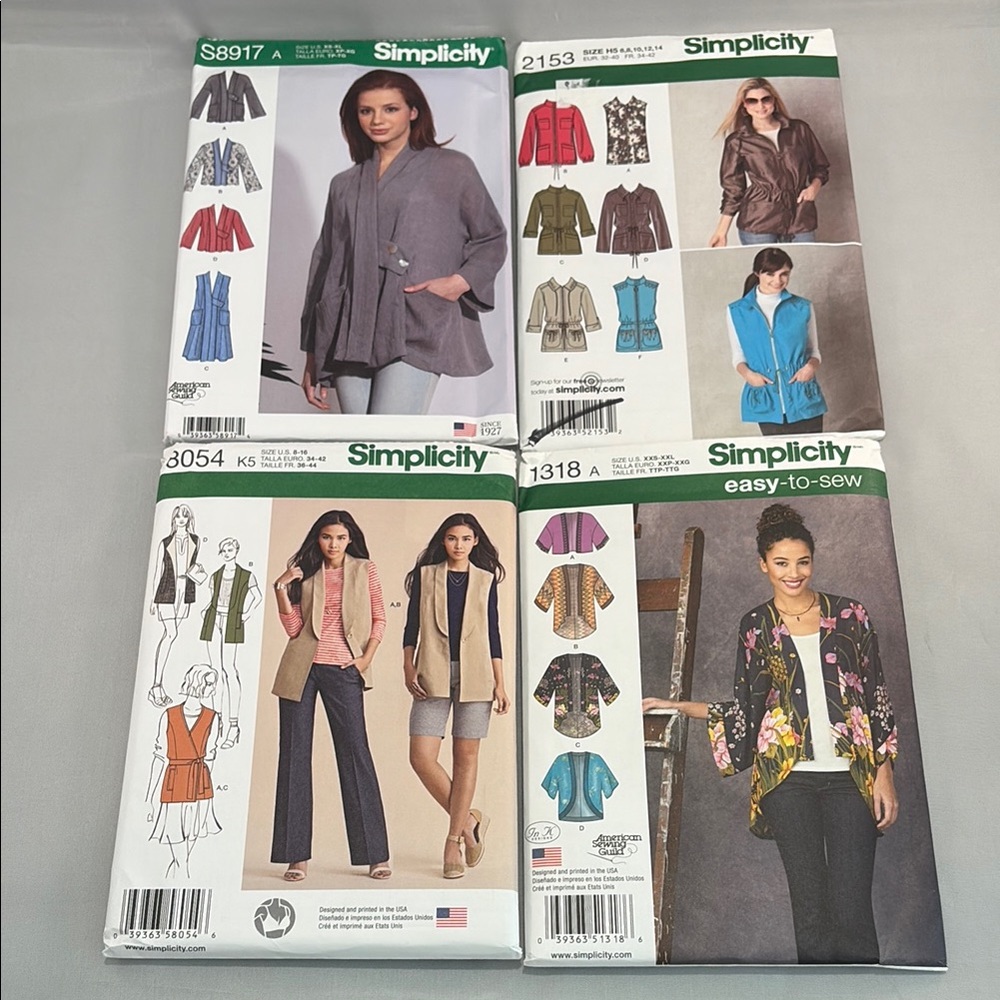 Simplicity Jacket and Vest Sewing Patterns Unopened/Uncut Bundle Of 4